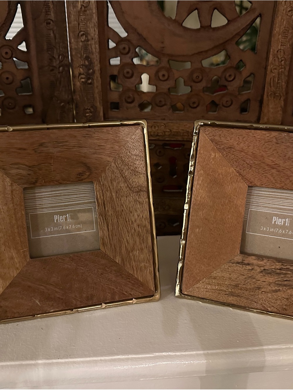 Pier 1 BrownWood and Brass Accent Photo Frame - 3x3 photos, set of two!